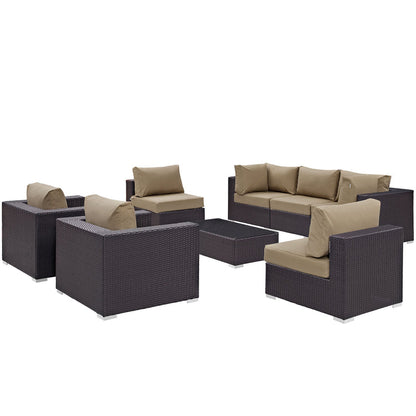 Convene 8 Piece Outdoor Patio Sectional Set - Espresso Mocha