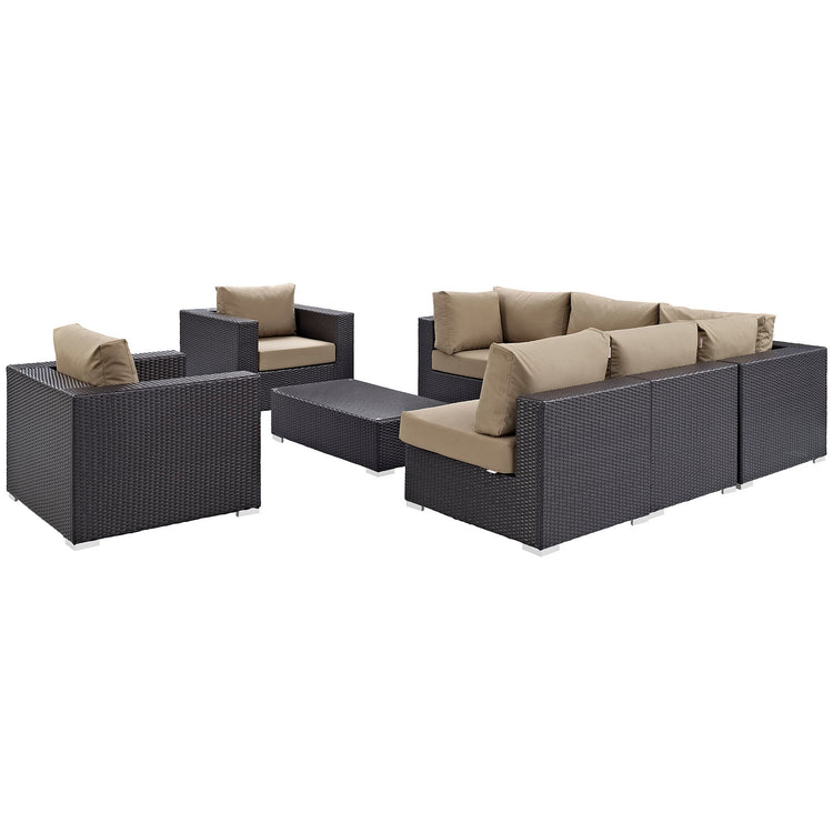 Convene 8 Piece Outdoor Patio Sectional Set - Espresso Mocha