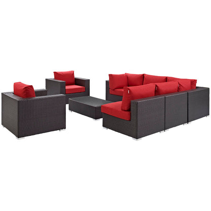 Convene 8 Piece Outdoor Patio Sectional Set - Espresso Red