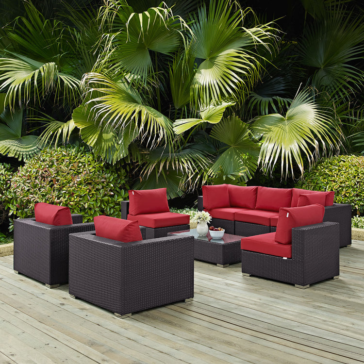 Convene 8 Piece Outdoor Patio Sectional Set - Espresso Red