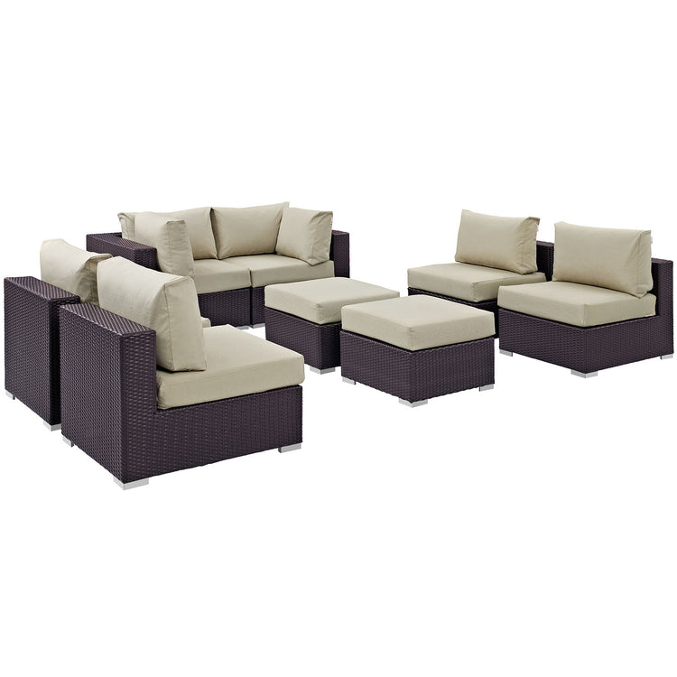 Convene 8 Piece Outdoor Patio Sectional Set - Espresso Beige