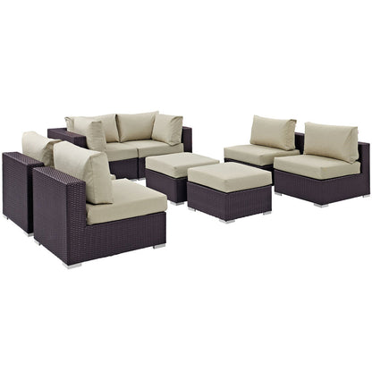 Convene 8 Piece Outdoor Patio Sectional Set - Espresso Beige