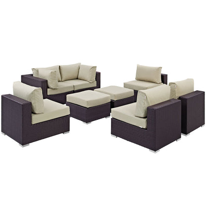 Convene 8 Piece Outdoor Patio Sectional Set - Espresso Beige