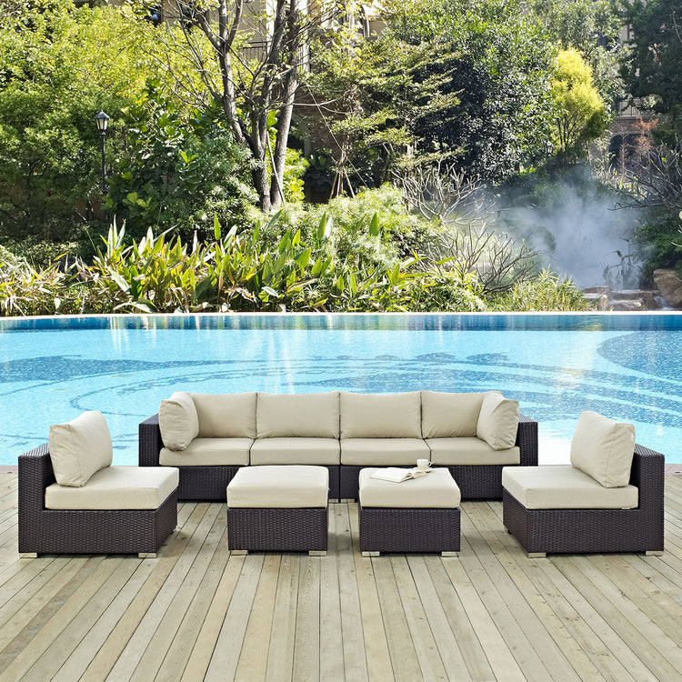 Convene 8 Piece Outdoor Patio Sectional Set - Espresso Beige