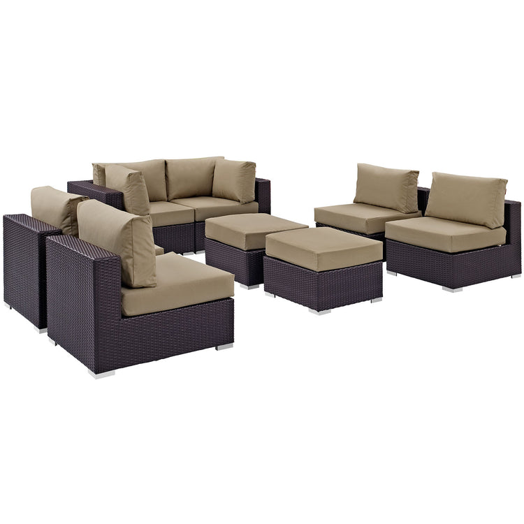 Convene 8 Piece Outdoor Patio Sectional Set - Espresso Mocha