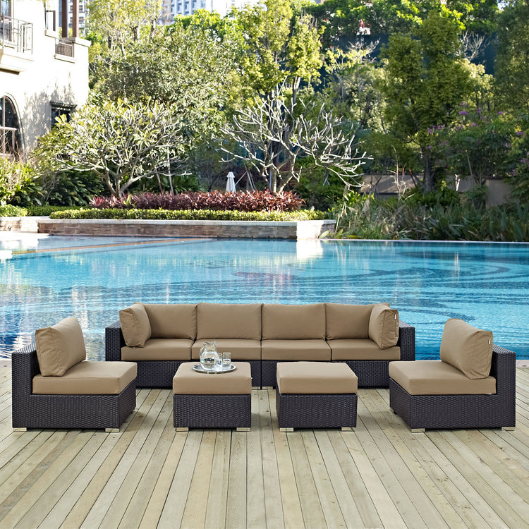 Convene 8 Piece Outdoor Patio Sectional Set - Espresso Mocha