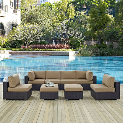 Convene 8 Piece Outdoor Patio Sectional Set - Espresso Mocha