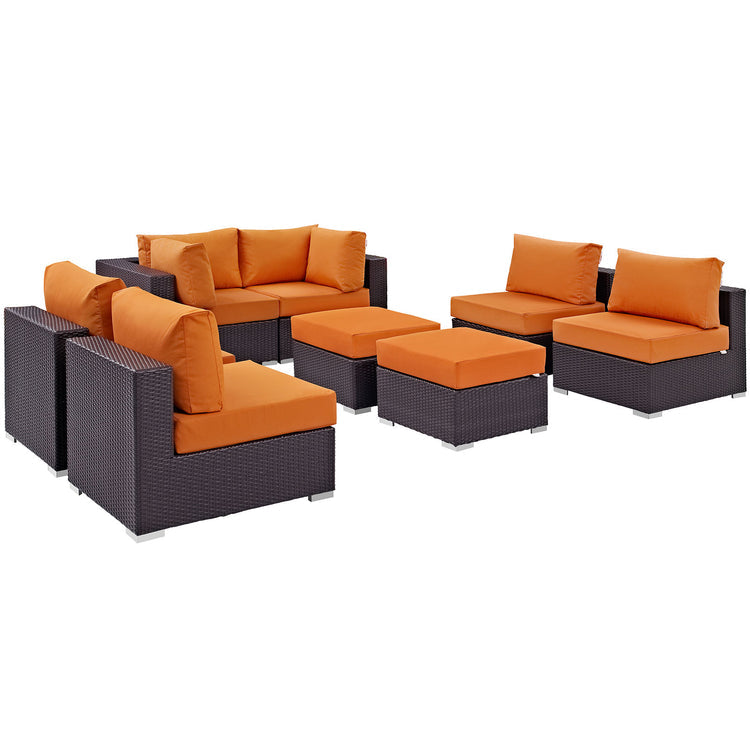 Convene 8 Piece Outdoor Patio Sectional Set - Espresso Orange