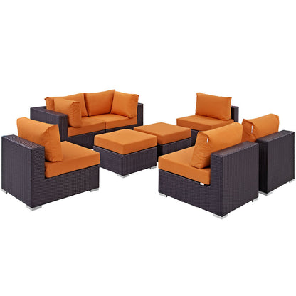Convene 8 Piece Outdoor Patio Sectional Set - Espresso Orange