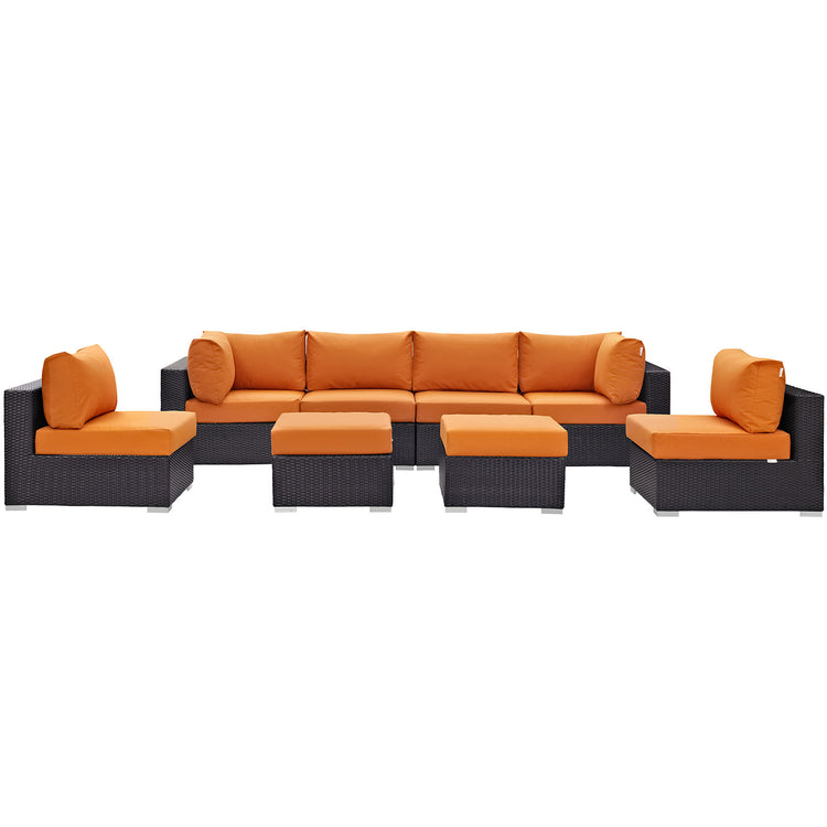 Convene 8 Piece Outdoor Patio Sectional Set - Espresso Orange