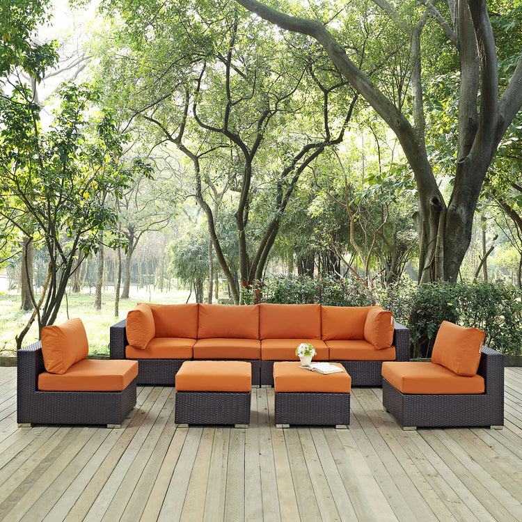 Convene 8 Piece Outdoor Patio Sectional Set - Espresso Orange