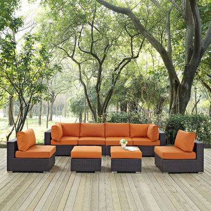 Convene 8 Piece Outdoor Patio Sectional Set - Espresso Orange