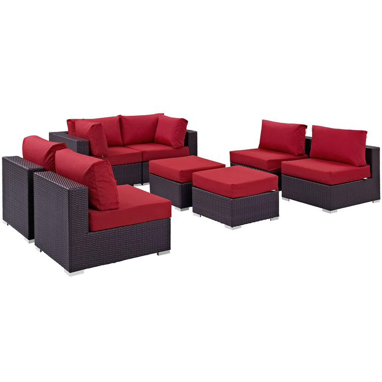 Convene 8 Piece Outdoor Patio Sectional Set - Espresso Red