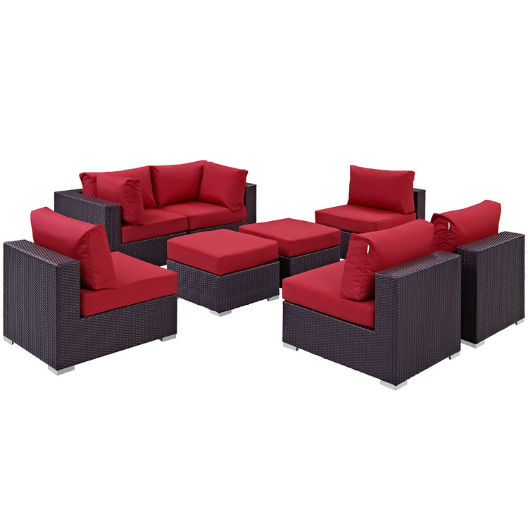 Convene 8 Piece Outdoor Patio Sectional Set - Espresso Red
