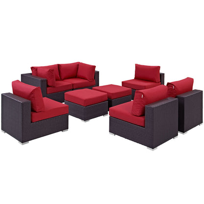 Convene 8 Piece Outdoor Patio Sectional Set - Espresso Red
