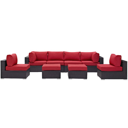 Convene 8 Piece Outdoor Patio Sectional Set - Espresso Red