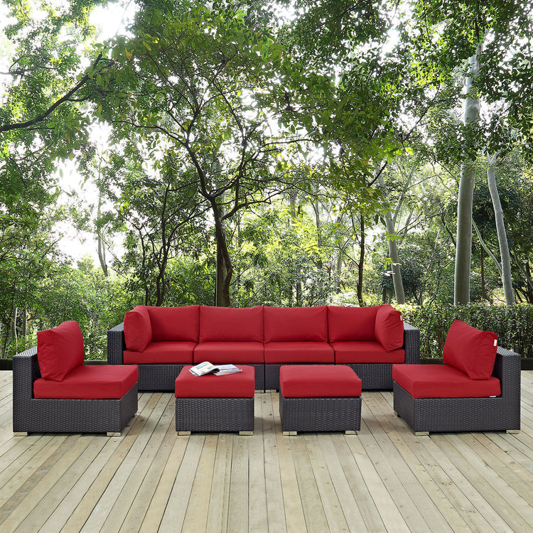 Convene 8 Piece Outdoor Patio Sectional Set - Espresso Red