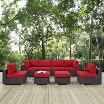 Convene 8 Piece Outdoor Patio Sectional Set - Espresso Red