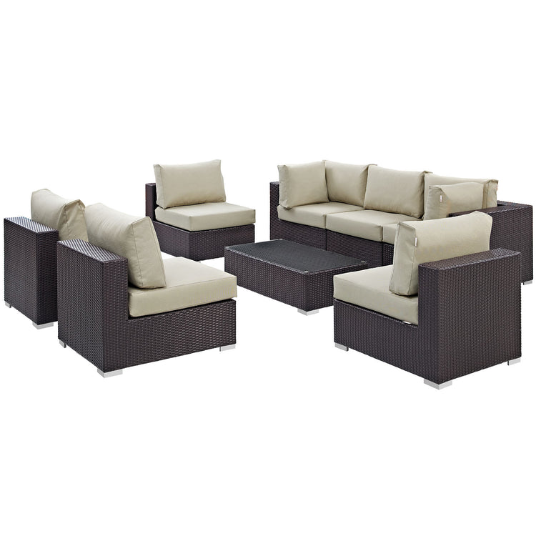 Convene 8 Piece Outdoor Patio Sectional Set - Espresso Beige