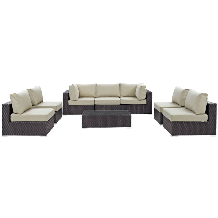 Convene 8 Piece Outdoor Patio Sectional Set - Espresso Beige