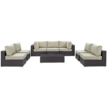 Convene 8 Piece Outdoor Patio Sectional Set - Espresso Beige
