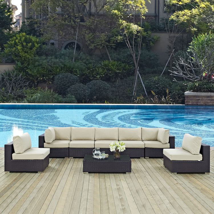 Convene 8 Piece Outdoor Patio Sectional Set - Espresso Beige