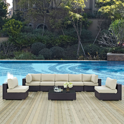 Convene 8 Piece Outdoor Patio Sectional Set - Espresso Beige