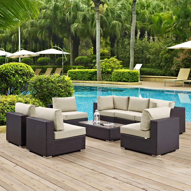Convene 8 Piece Outdoor Patio Sectional Set - Espresso Beige