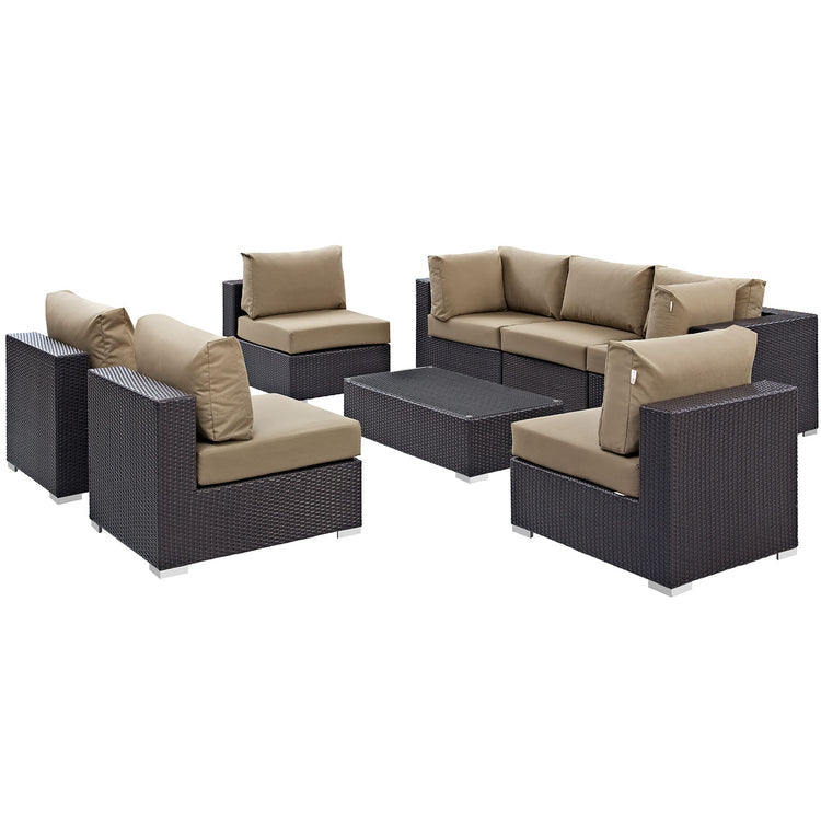 Convene 8 Piece Outdoor Patio Sectional Set - Espresso Mocha