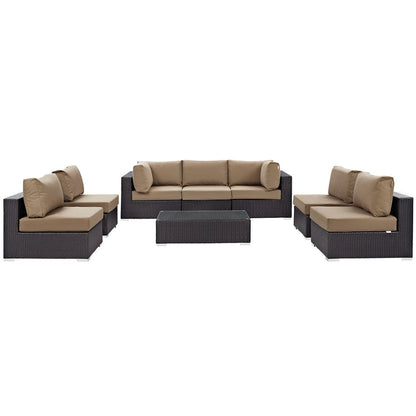 Convene 8 Piece Outdoor Patio Sectional Set - Espresso Mocha