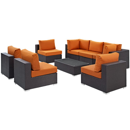 Convene 8 Piece Outdoor Patio Sectional Set - Espresso Orange