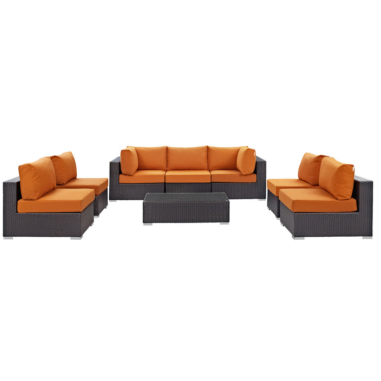 Convene 8 Piece Outdoor Patio Sectional Set - Espresso Orange