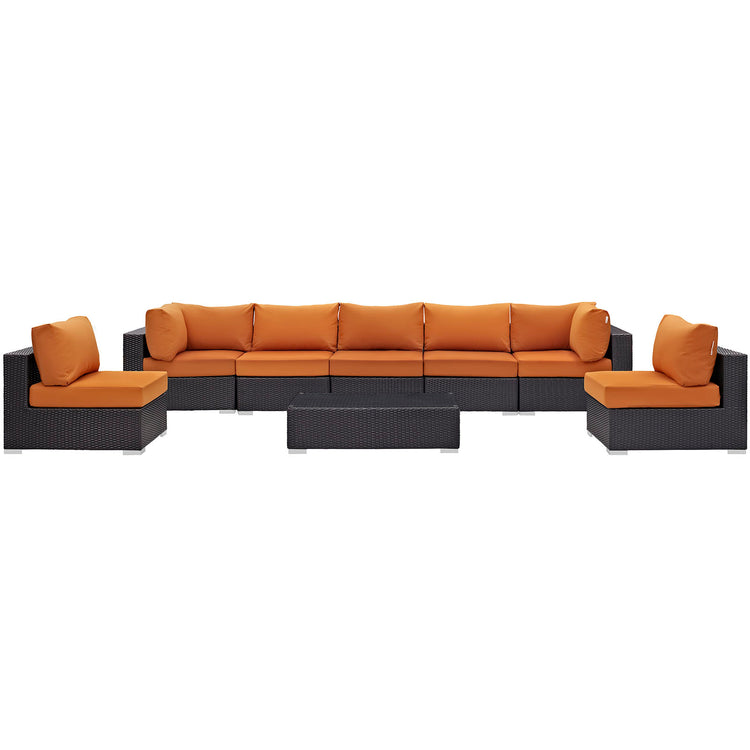 Convene 8 Piece Outdoor Patio Sectional Set - Espresso Orange