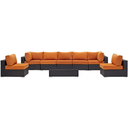 Convene 8 Piece Outdoor Patio Sectional Set - Espresso Orange