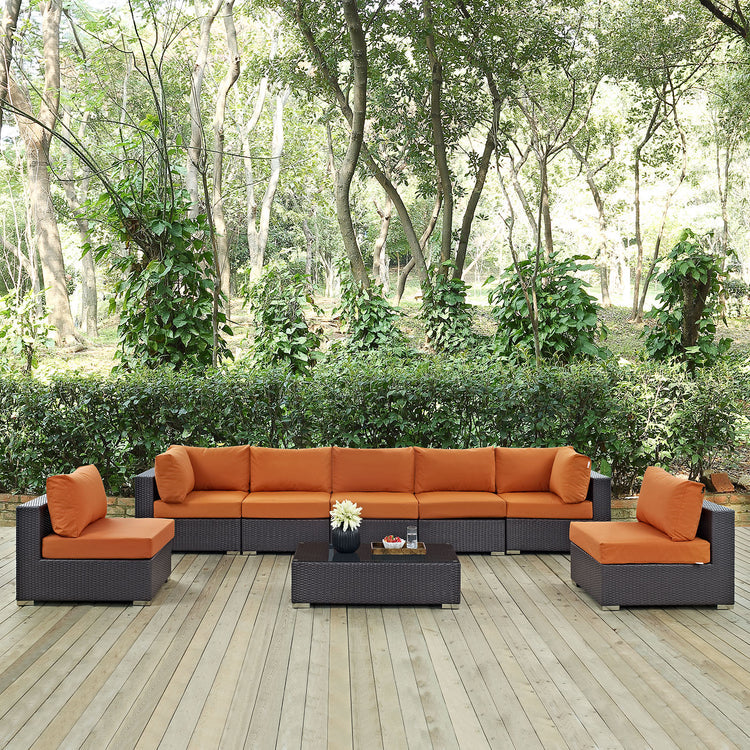 Convene 8 Piece Outdoor Patio Sectional Set - Espresso Orange