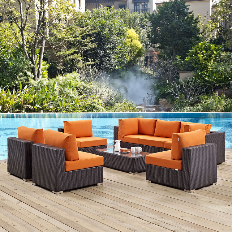 Convene 8 Piece Outdoor Patio Sectional Set - Espresso Orange