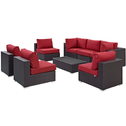 Convene 8 Piece Outdoor Patio Sectional Set - Espresso Red