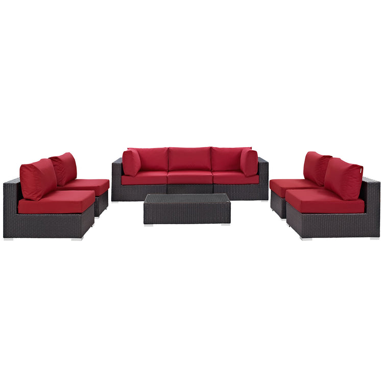 Convene 8 Piece Outdoor Patio Sectional Set - Espresso Red