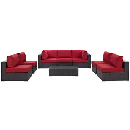 Convene 8 Piece Outdoor Patio Sectional Set - Espresso Red