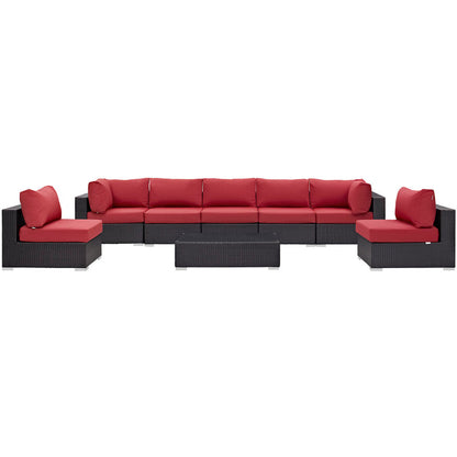 Convene 8 Piece Outdoor Patio Sectional Set - Espresso Red