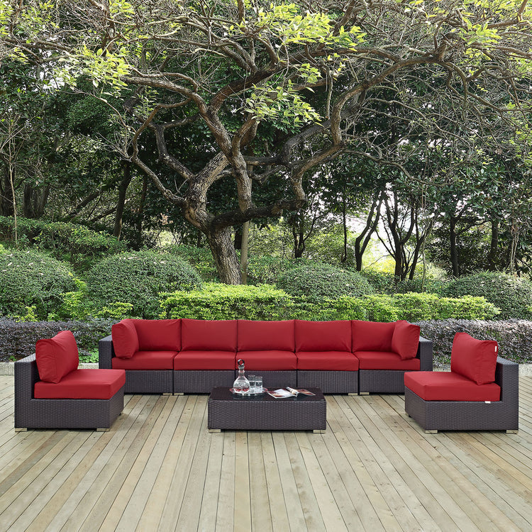 Convene 8 Piece Outdoor Patio Sectional Set - Espresso Red