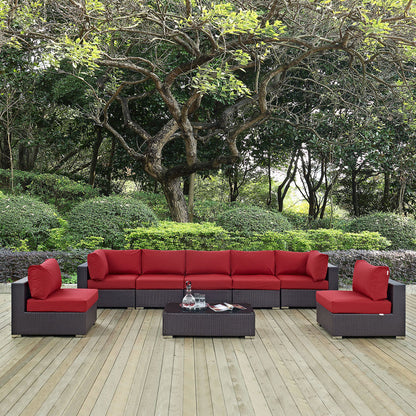 Convene 8 Piece Outdoor Patio Sectional Set - Espresso Red