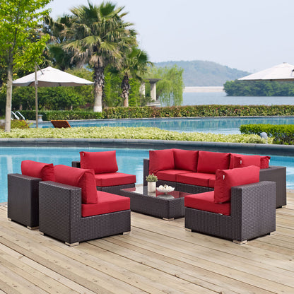Convene 8 Piece Outdoor Patio Sectional Set - Espresso Red