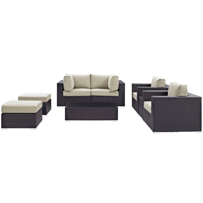 Convene 8 Piece Outdoor Patio Sectional Set - Espresso Beige