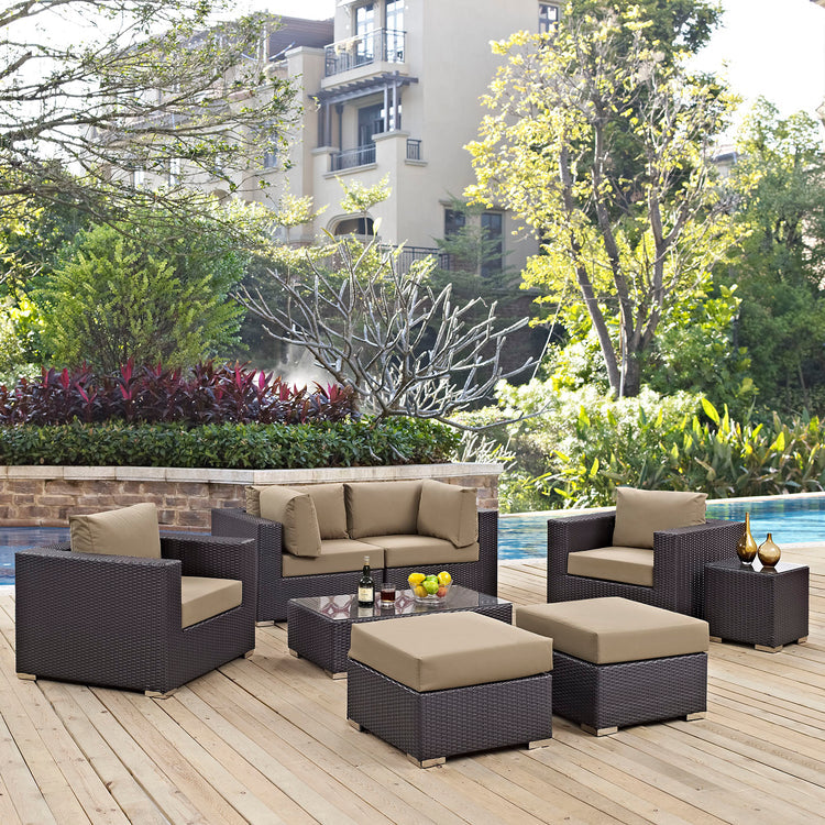 Convene 8 Piece Outdoor Patio Sectional Set - Espresso Mocha