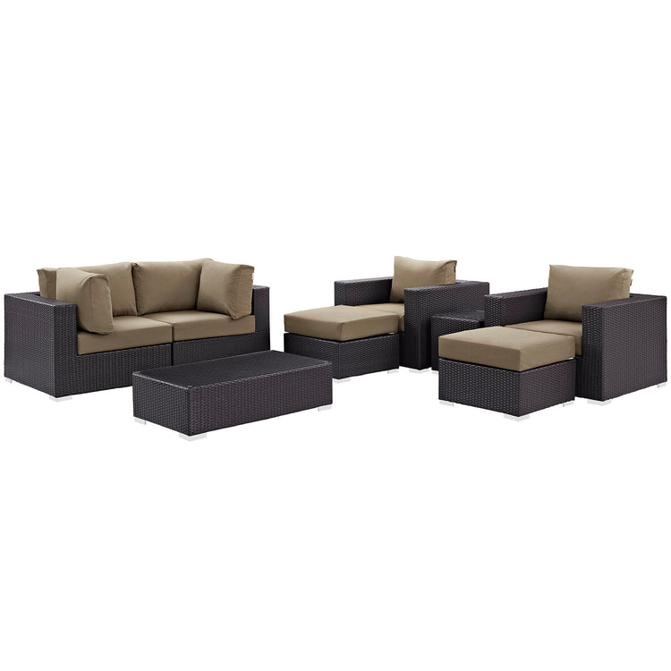 Convene 8 Piece Outdoor Patio Sectional Set - Espresso Mocha
