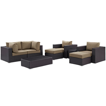 Convene 8 Piece Outdoor Patio Sectional Set - Espresso Mocha