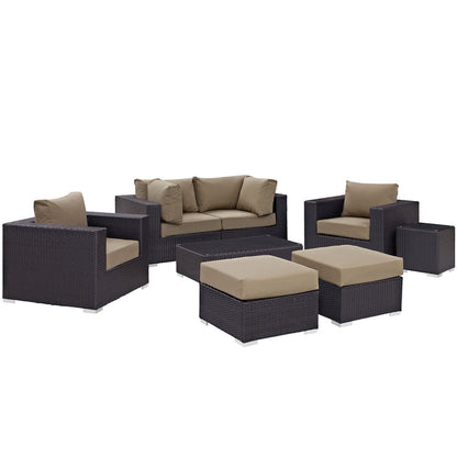 Convene 8 Piece Outdoor Patio Sectional Set - Espresso Mocha