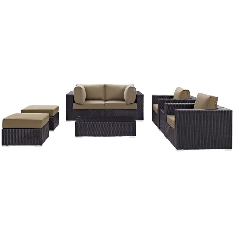 Convene 8 Piece Outdoor Patio Sectional Set - Espresso Mocha