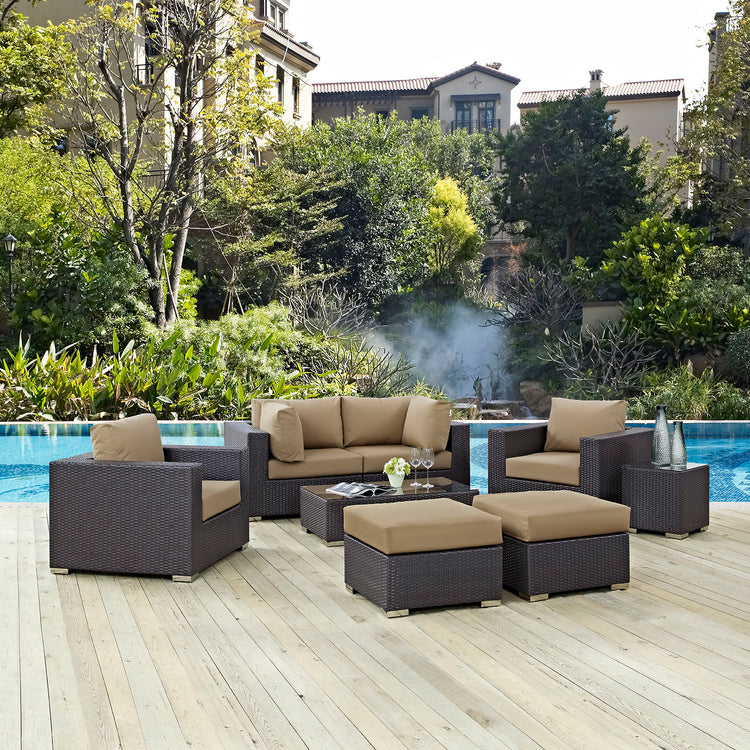 Convene 8 Piece Outdoor Patio Sectional Set - Espresso Mocha